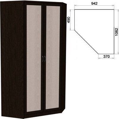 Несимметричный угловой шкаф со штангой и полками 403 - Несимметричный угловой шкаф со штангой и полками 403