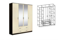 Спальня Светлана Шкаф 4-х створчатый комбинированный с зеркалами (Венге - Дуб молочный)