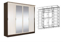 Спальня Светлана Шкаф-купе 4-х створчатый с 2 зеркалами (Венге - Дуб молочный)