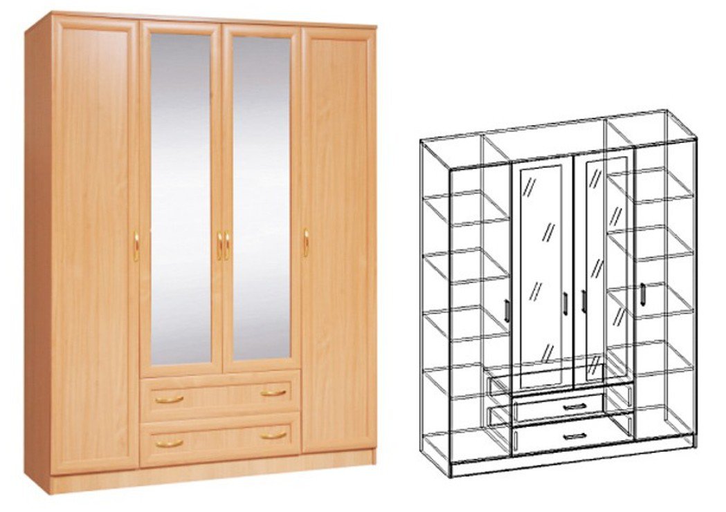 Шкаф для одежды трехстворчатый с зеркалом в спальню