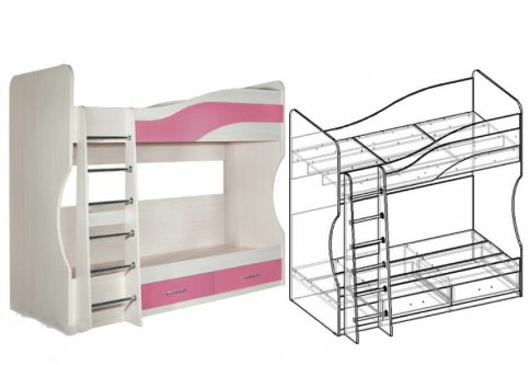Детская Симба - Кровать двухэтажная (Дуб молочный-Розовая) - Детская Симба - Кровать двухэтажная (Дуб молочный-Розовая)